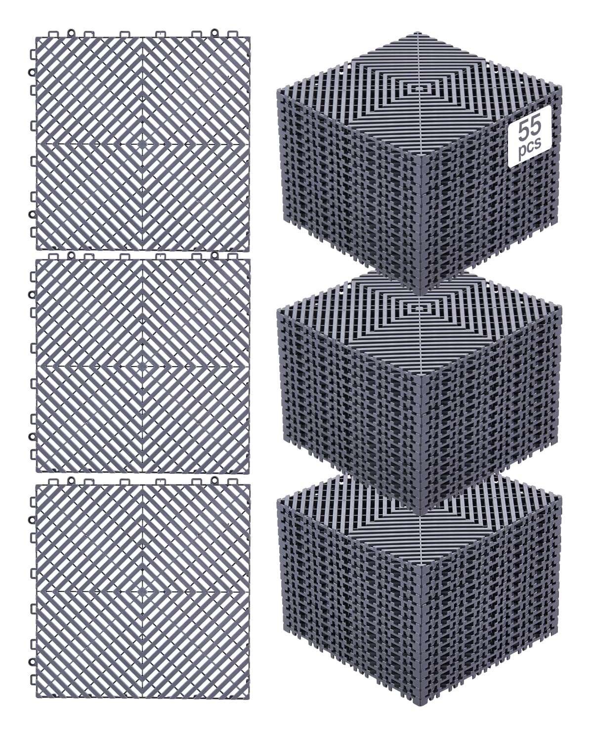VEVOR Alfombrilla de Drenaje Entrelazada Antideslizante, 12 Piezas - Gris - 55 PCS