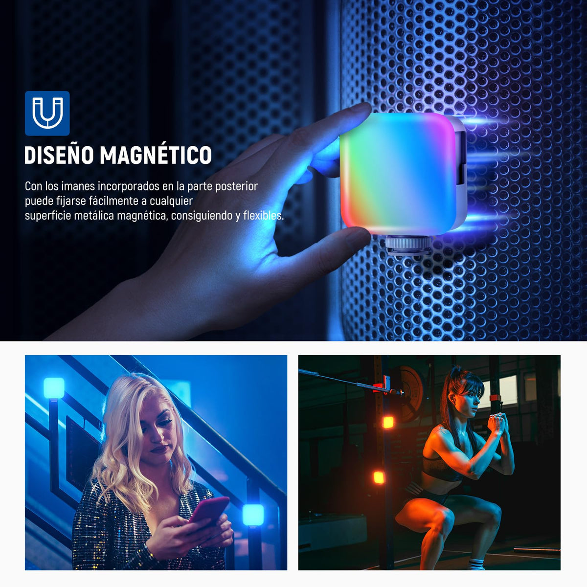 NEEWER Básico Luz Vídeo RGB Magnética Mini Luz Cámara 360° Todo Color CRI96+ 2500-9000K 18 Escenas 3 Zapatos Fría y 1/4" 2000mAh Portátil Recargable para Selfie/Trípode Fotografía Iluminación, BL60C