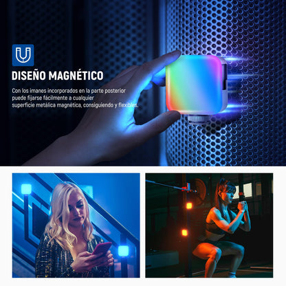 NEEWER Básico Luz Vídeo RGB Magnética Mini Luz Cámara 360° Todo Color CRI96+ 2500-9000K 18 Escenas 3 Zapatos Fría y 1/4" 2000mAh Portátil Recargable para Selfie/Trípode Fotografía Iluminación, BL60C