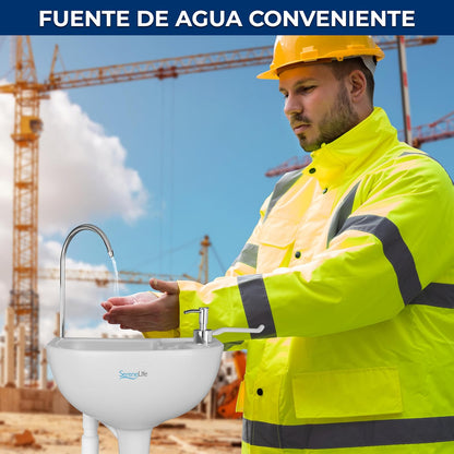 SereneLife Lavabo Portátil Fregadero para Camping con Tanque de Agua de 19L, Bomba de Pie, Dispensa Jabón y Soporte para Toallas, Compacto con Asa para Transportar, Ideal Actividades al Aire Libre