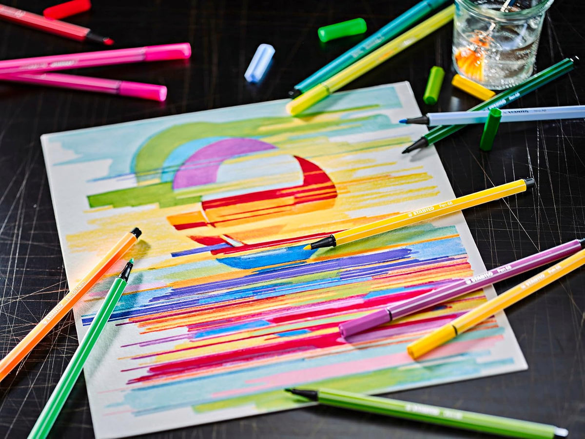 STABILO Pen 68, estuche ARTY con 30 plumines en colores surtidos | Lata de 30 colores surtidos