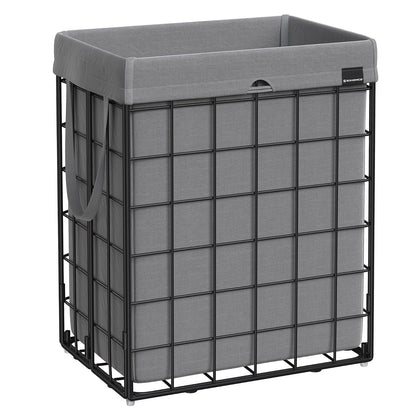 SONGMICS Cesto de Ropa Sucias Plegable con Bolsa Extraíble y Lavable, Marco de Acero, Capacidad 90L, 48x33x58 cm MLCB190G01 - Negro + Gris - 90 L