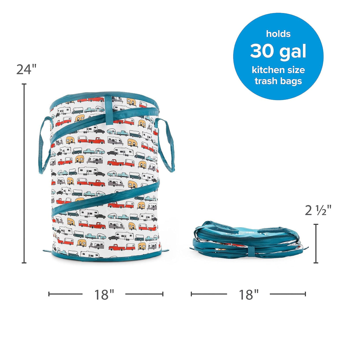 Camco Tear Resistant Pop Up Utility Container, Can Be Used as a Collapsible Storage or Toy Bin 18" x 24" Life Is Better at The Campsite RV Print Design - (42986)