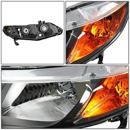 DNA Motoring HL-OH-HC064D-BK-AM Faros Delanteros de Repuesto para Civic Sedán 4 Puertas 06-11, Negro