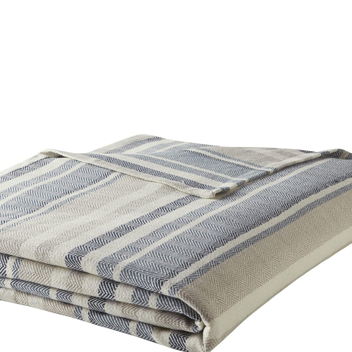 Eddie Bauer - Manta Individual, Ropa de Cama de algodón Ligero, decoración del hogar para Todas Las Estaciones (Espiga Azul Raya, tamaño Individual)