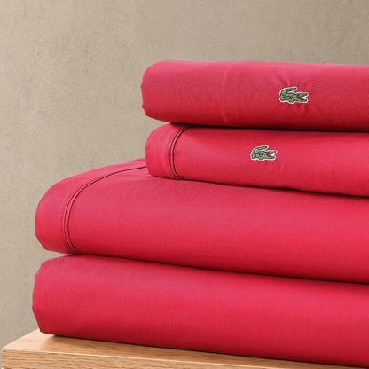 Lacoste Percale Sábana Bajera, Chili Pepper, Individual Extra Grande, 1, 1