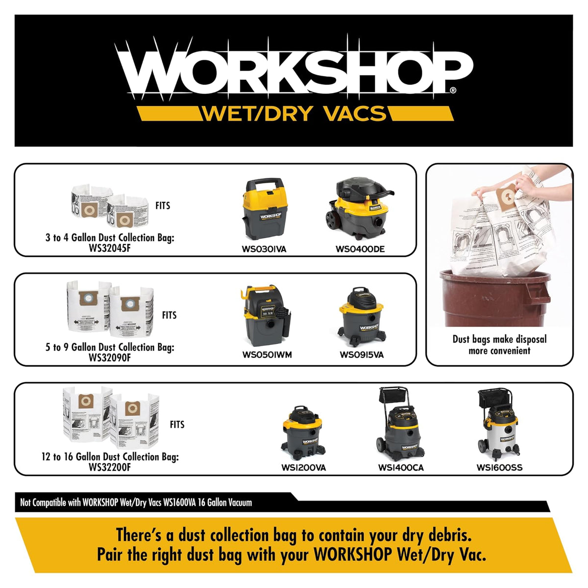 WORKSHOP WS17856A - Kit de fijación de bloqueo para aspiradoras húmedas y secas (6 piezas) para aspiradoras húmedas y secas, se adapta a la mayoría de varitas y mangueras de extensión de 1-7/8