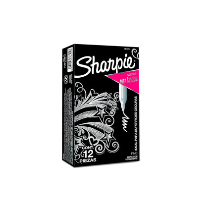 Sharpie Marcadores Permanentes Metálicos, Punta Fina, Plateado, 12 Piezas, 1812784