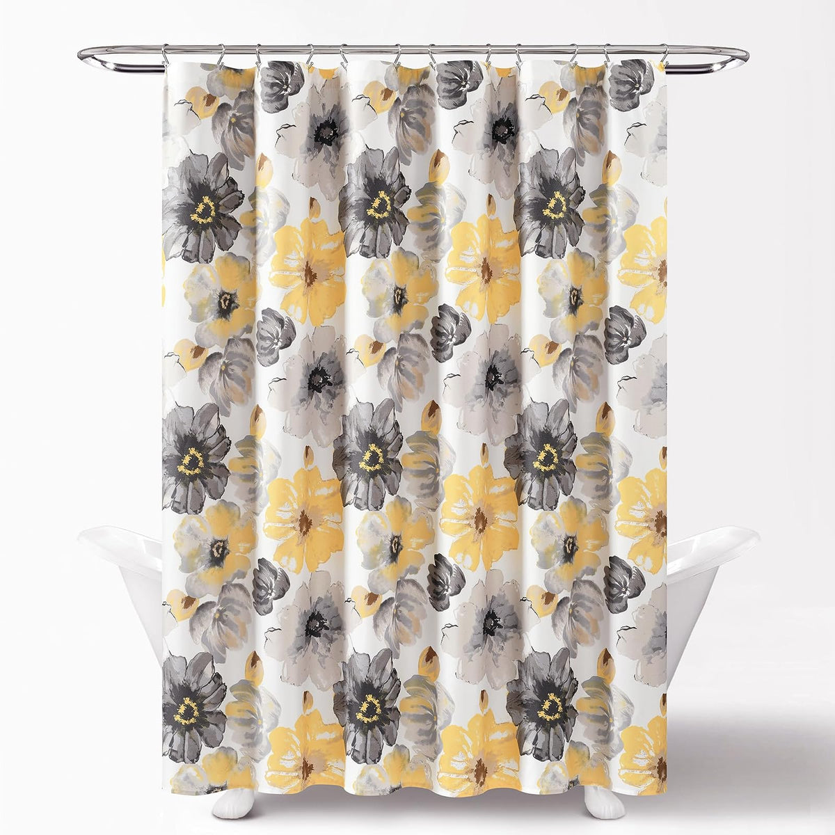 Lush Decor Leah - Cortina de Ducha con diseño de Flores Grandes Flores, 183 x 183 cm, Color Amarillo y Gris