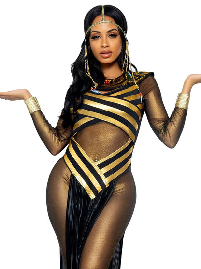 Leg Avenue 3pc.nile Queen Catsuit Dress W/Jewel Collar Head Piece Disfraz de adulto Mujer