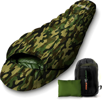 SereneLife - Saco de Dormir para mochileros, para Adultos, Adolescentes, con Almohada, Bolsa de Dormir Ligera y Resistente a la Intemperie, para Acampar, Senderismo y Viajes,