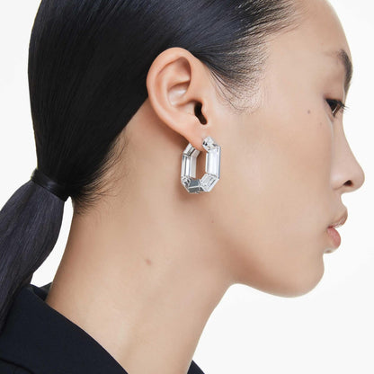 Swarovski Lucent Kreolen, Blaue Statement Ohrringe mit Geschliffenem Swarovski Kristall