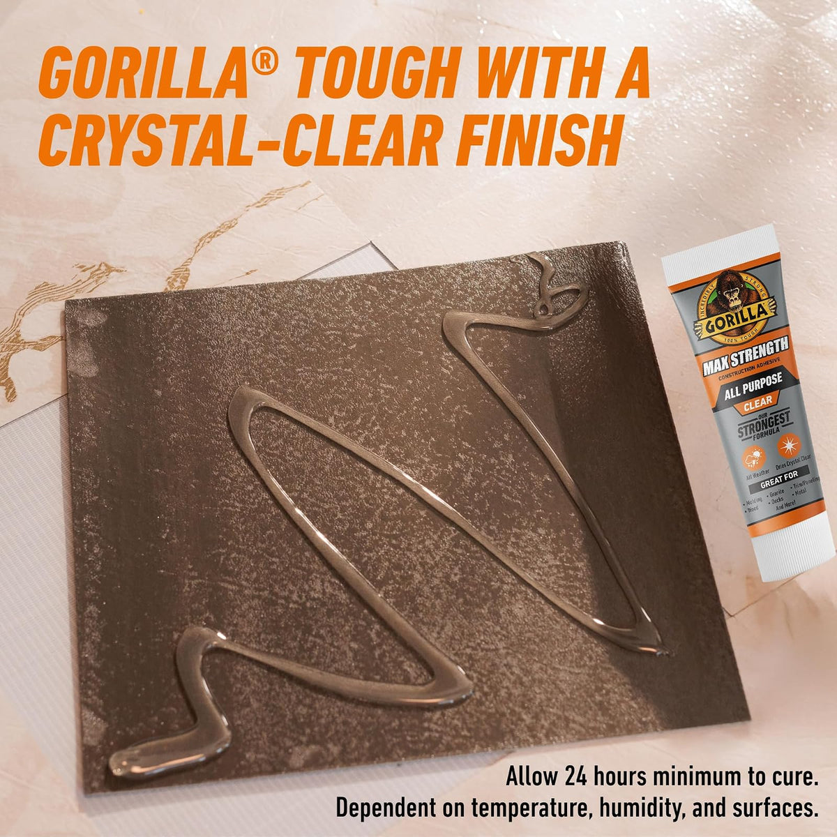 Gorilla Max Strength - calcomanía de construcción, pegamento transparente, tubo de compresión de 7 onzas (paquete de 1) - Relleno de huecos e impermeable