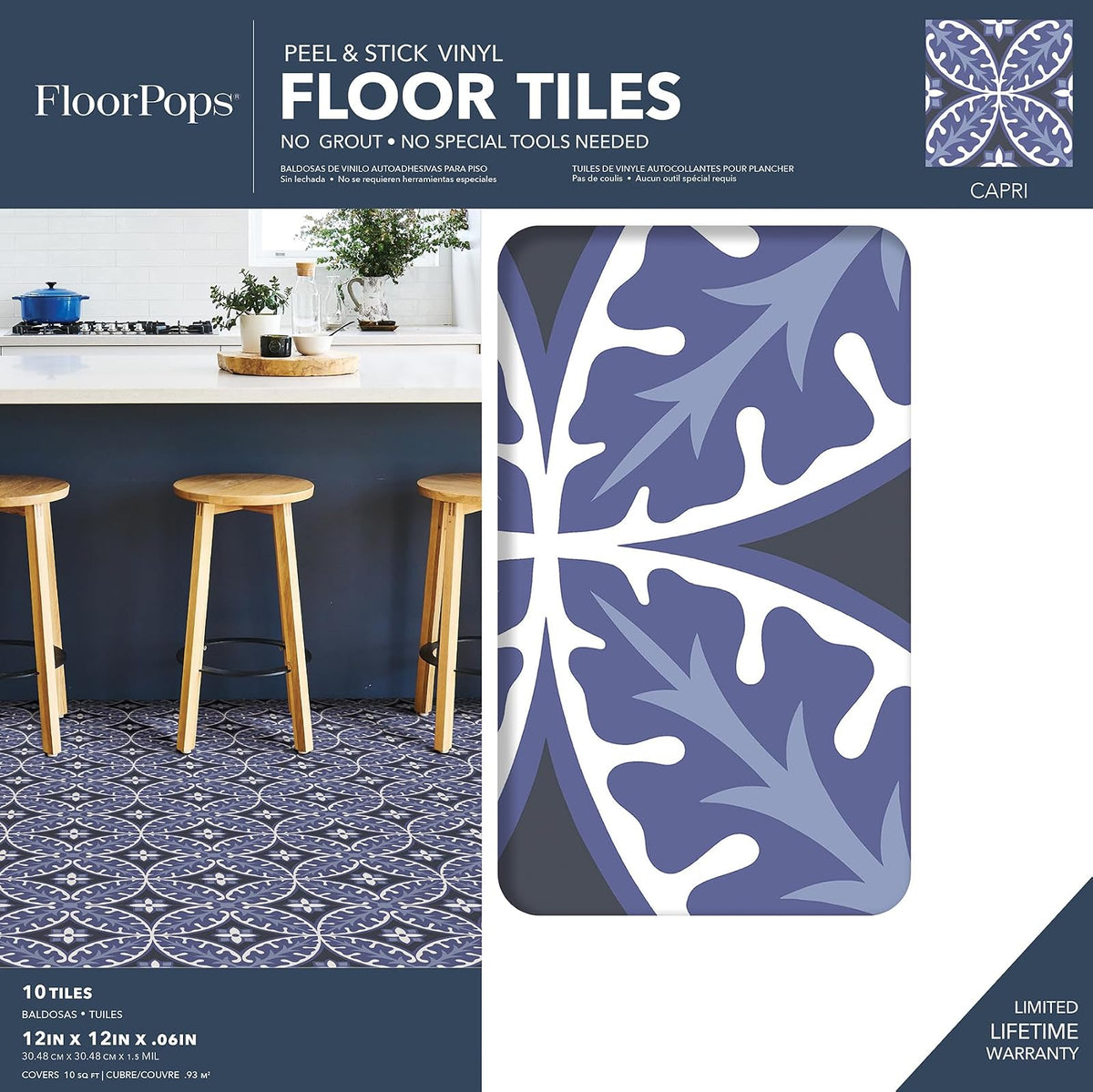 FloorPops FP3309 Capri - Azulejos para despegar y pegar, multicolor