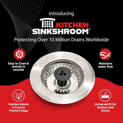 SinkShroom - Colador revolucionario para Fregadero sin obstrucciones con tapón, Acero Inoxidable