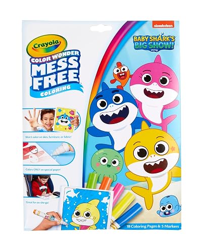 Crayola Baby Shark Set para colorear, regalo para niños, 3, 4, 5, 6, Baby Shark Color Wonder, Tiburón bebé