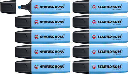 STABILO BOSS Original Marcatextos, Paquete de 10 - Azul (Breezy Blue)