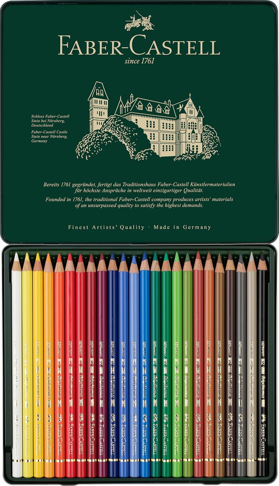 Faber-Castell Polychromos Profesionales para Arte con 24 distintos Colores, set colores de calidad profesional, diseñado para ofrecer a los artistas y aficionados una herramienta de dibujo excepcional