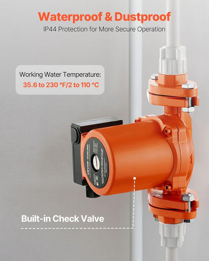 VEVOR F-009-BF5-J Bomba circuladora de hierro fundido, 17 GPM, AC 120 V 35 pies Bomba de circulación de recirculación de agua caliente, conexión de brida de 3/4 pulgadas, ajuste de 3 velocidades