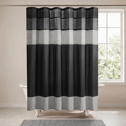 Madison Park MP70-246 Shower Curtain, Black | Clásico moderno, brillo ligero, piezas, rayas, microfibra, lavable a máquina, certificado OEKO-TEX, Amherst - 182.9An x 182.9Al cm (1 Paneles) - Negro