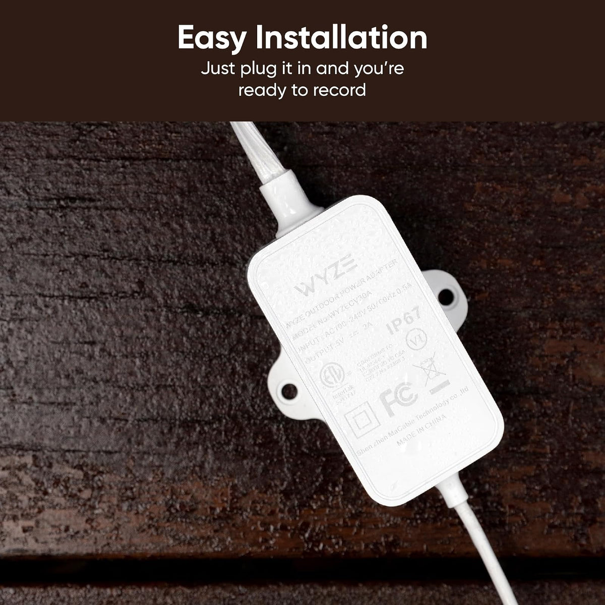 WYZE - Adaptador de Corriente para Exteriores, Compatible Con CAM v3/Pro/v4, OG, Pan v3 y Battery CAM Pro (Adaptador Micro USB en Forma de L Incluido)