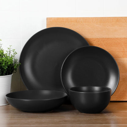 Gibson Home Queenslane - Juego de vajilla de 16 platos y cuencos dobles - Negro mate