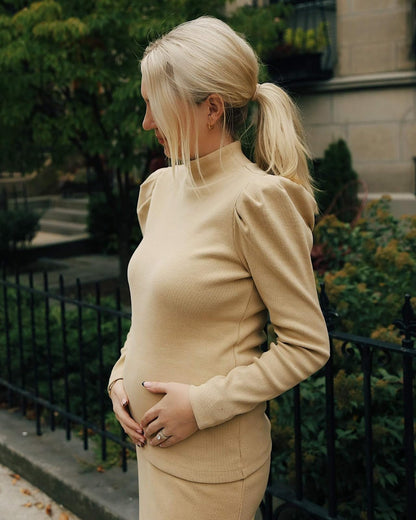 The Drop Top Para Mujer, con Cuello Chimenea, Beige, por @somewherelately