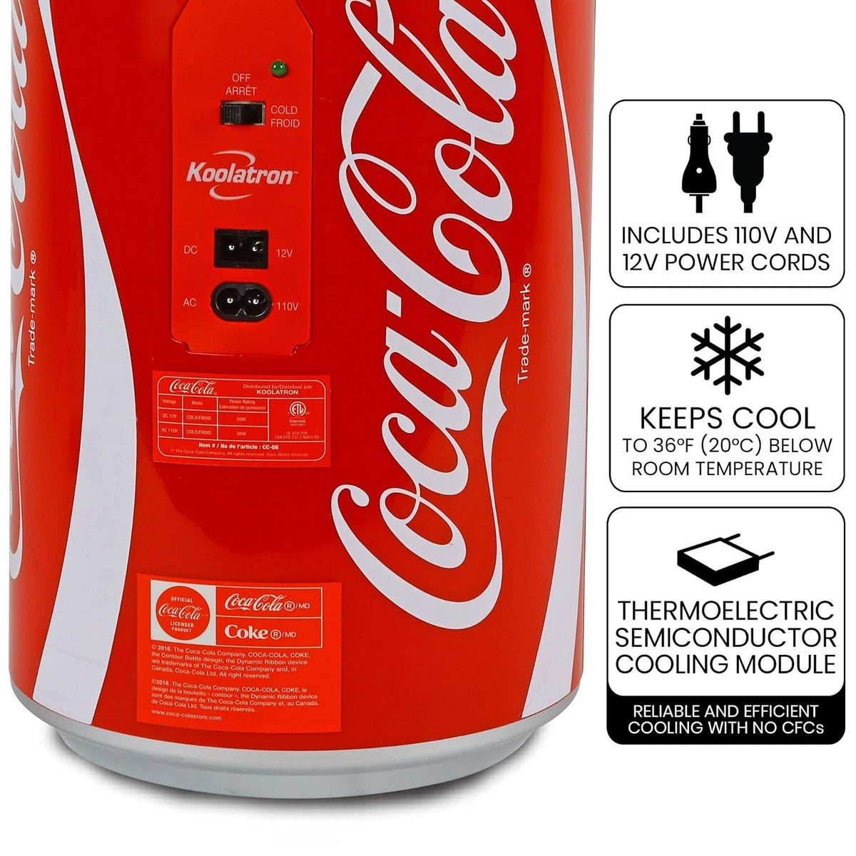 Koolatron CC06 Coca Cola Mini Enfriador de Latas | 8 can, negro rojo, 13 L, 14 cuartos