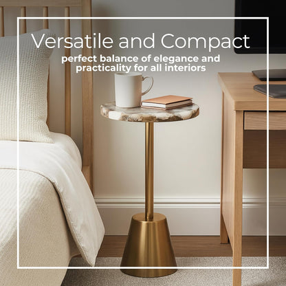 Sagebrook Home - Mesa Auxiliar de Hierro Dorado de 61 cm de Alto con Tapa de ágata de Borde Pulido para decoración contemporánea y glamorosa para Sala de Estar u Oficina