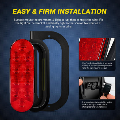 Nilight TR-126 Paquete de 2 Luces Traseras Ovaladas de 6 Pulgadas para Remolque con Ojales, Rojas, IP67