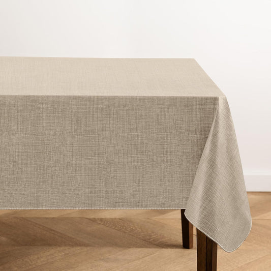 Elrene Home Fashions Monterey - Mantel de Vinilo Inspirado en Lino Resistente al Agua y a Las Manchas con Respaldo de Franela, 60 x 120 Pulgadas, Rectangular, Gris Pardo