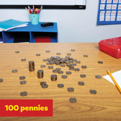 Learning Advantage 7521 Play Pennies, Set of 100, Grade: kindergarten | Diseñado y dimensionado como moneda real de EE. UU., Enseña matemáticas con este recurso de juego de simulación