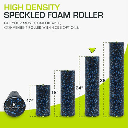 ProsourceFit High Density Foam Rollers 24 - Inches Long, Firm Full Body Athletic Massage Tool for Back Stretching, Yoga, Pilates, Post Workout Muscle Recuperation, Black/Blue