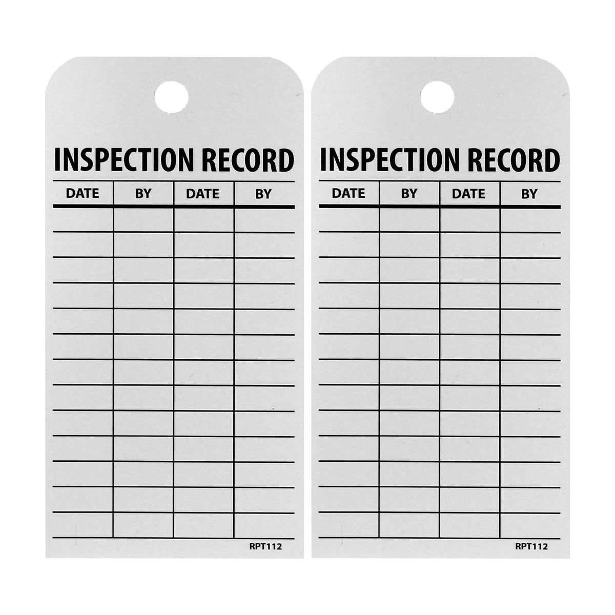 NMC RPT112 Accident Prevention Tag, INSPECTION RECORD, 3 Width x 6 Height, Unrippable Vinyl, Black on White (Pack of 25) by NMC