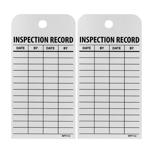 NMC RPT112 Accident Prevention Tag, INSPECTION RECORD, 3 Width x 6 Height, Unrippable Vinyl, Black on White (Pack of 25) by NMC