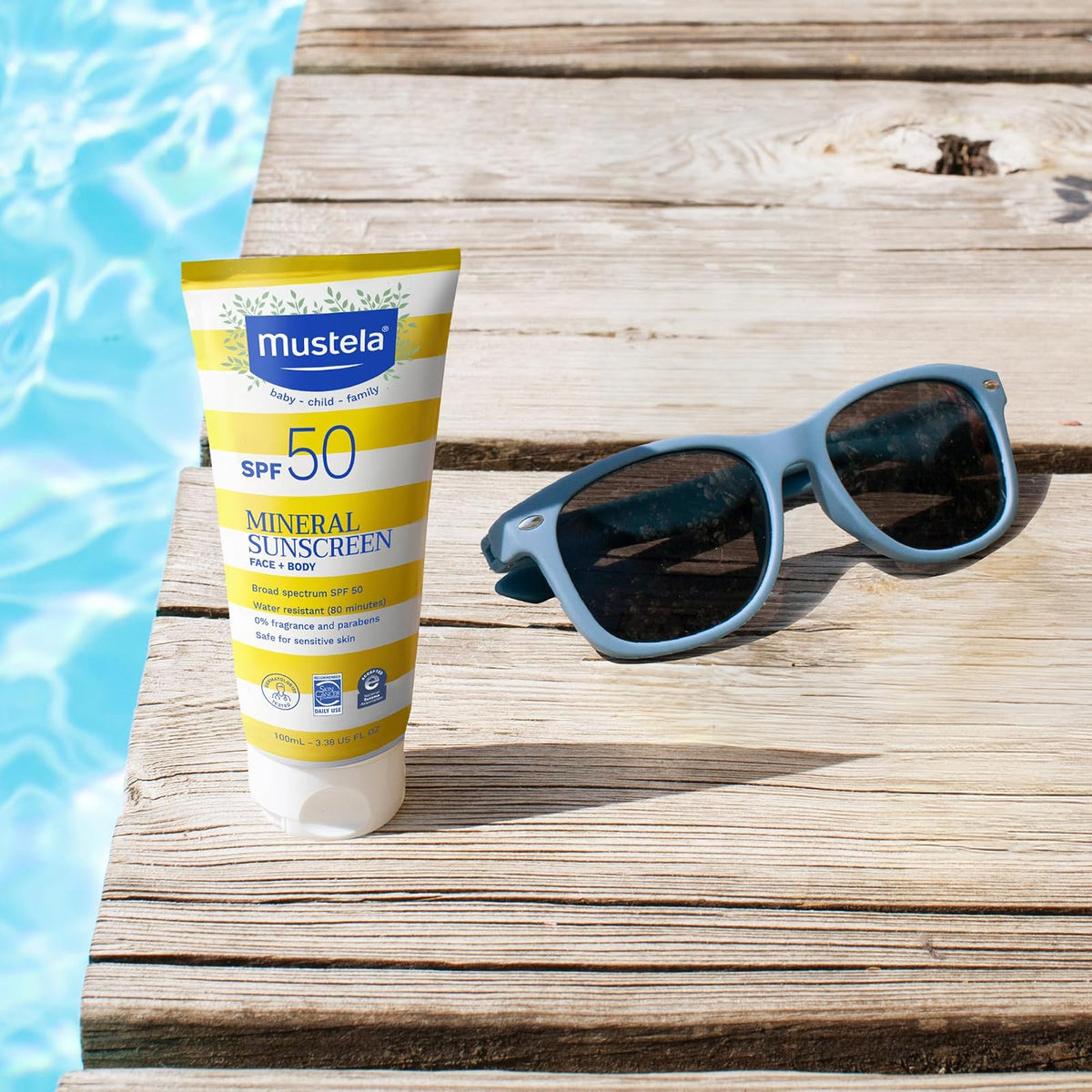 Mustela Baby Mineral Sunscreen Lotion SPF 50 Amplio espectro - Loción solar para rostro y cuerpo para pieles sensibles - No nano, resistente al agua y sin fragancia - 3.38 fl. onz