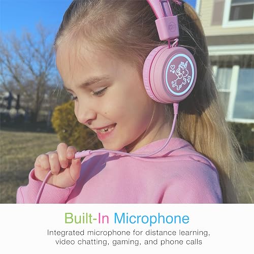 MEE audio KidJamz KJ55 Auriculares USB-C de escucha segura para niños con luces LED multicolores, limitador de volumen y micrófono; auriculares con cable para niños para iPhone 15, iPad y dispositivos