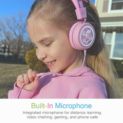 MEE audio KidJamz KJ55 Auriculares USB-C de escucha segura para niños con luces LED multicolores, limitador de volumen y micrófono; auriculares con cable para niños para iPhone 15, iPad y dispositivos