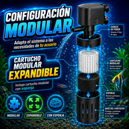 Lomas Cabeza de Poder con Filtro Rápido AquaFlow 30 para Acuarios 300-500 L, Filtración Mecánica y Biológica, 1500 L/h, 19W, Sumergible