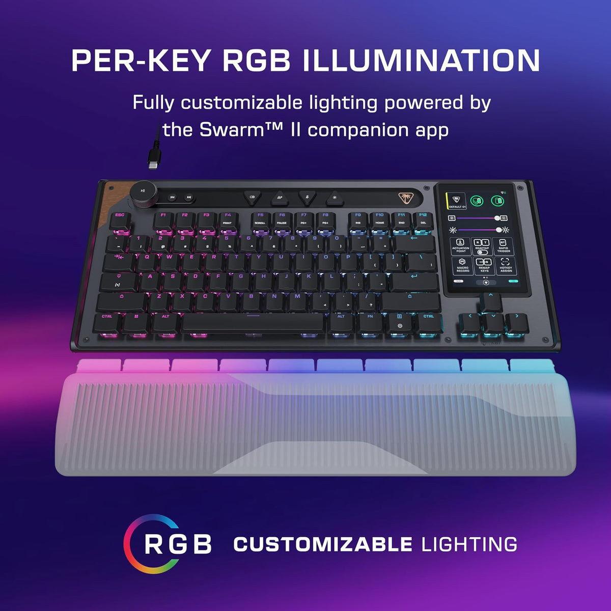Turtle Beach Command Series KB7 TKL Teclado para Juegos con Cable, visualización táctil de 4.3 Pulgadas, interruptores de Efecto de Sala de Perfil bajo Titán, Teclas PBT de Doble Disparo, sondeo