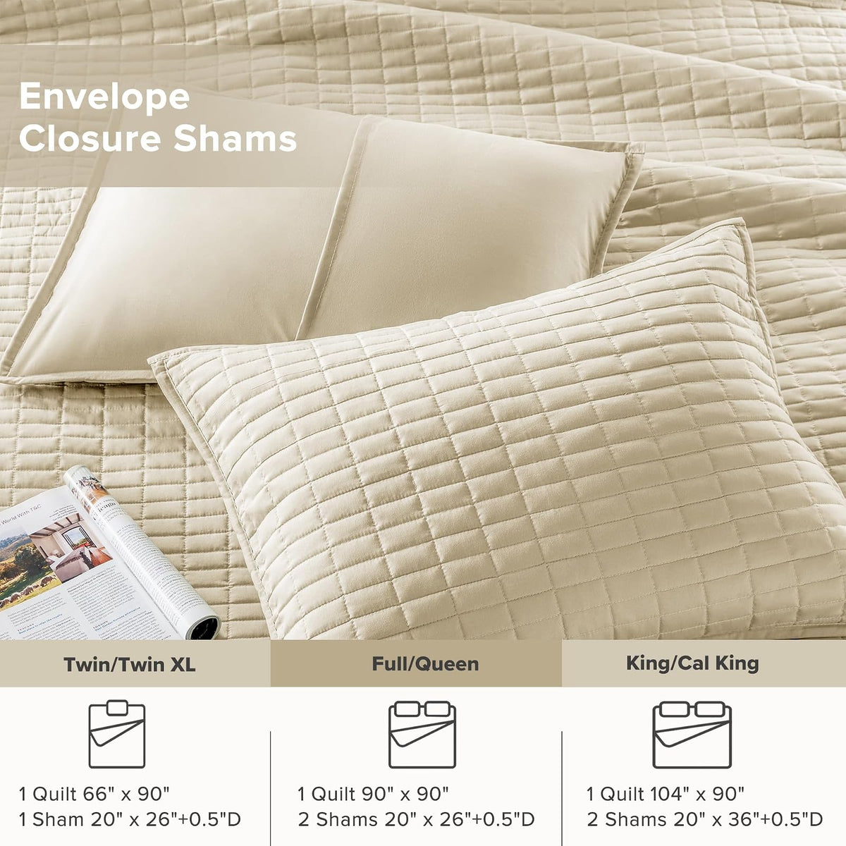 Comfort Spaces Kienna - Juego de edredón de Lujo de Doble Cara, diseño de Costura de Verano, Ligero, Suave, Capa de Ropa de Cama para Todas Las Estaciones, Funda a Juego, Marfil, Colcha