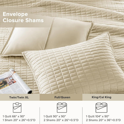 Comfort Spaces Kienna - Juego de edredón de Lujo de Doble Cara, diseño de Costura de Verano, Ligero, Suave, Capa de Ropa de Cama para Todas Las Estaciones, Funda a Juego, Marfil, Colcha