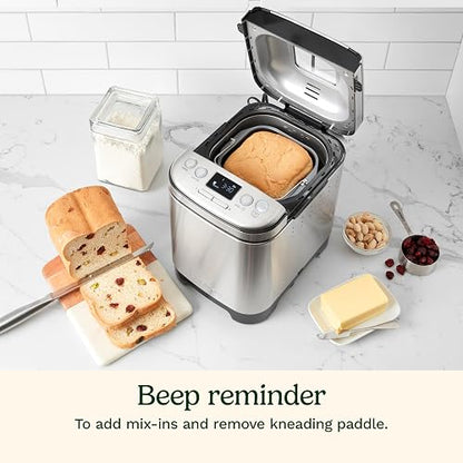 Cuisinart CBK-110WS Maquina de Pan Compacta | Cuerpo acero inoxidable, Pantalla LCD con controles táctiles, 3 tamaños pan, 12 programas de preparación, Recetario