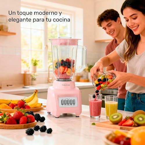 TAURUS HALEY RIBBON | Licuadora 500W* de 4 Velocidades | Vaso de plástico 1.65L* | Sistema Easy Fit Seguro y Duradero | Cuchillas desmontables | Potencia y Control para Preparar Smoothies, Salsas...