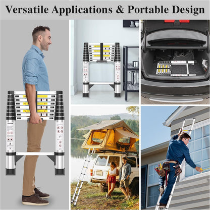 Escalera telescópica plegable telescópica – 8.5 pies Rv telescopio plegable extensible alto compacto – Escaleras de aluminio – para casa, techo de viaje, remolques ajustables – capacidad de 350 libras