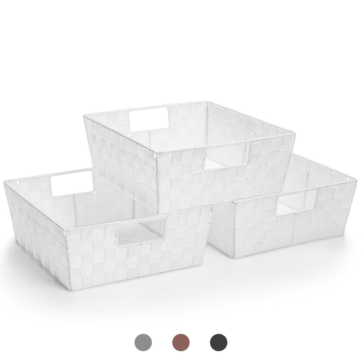 Sorbus Woven Basket Bin Set - Storage Bins closet organizer, Set of 3, Closet Organizers and Storage Solution, White Baskets for Organizing Household Items with Woven Straps & Built-in Carry Handles