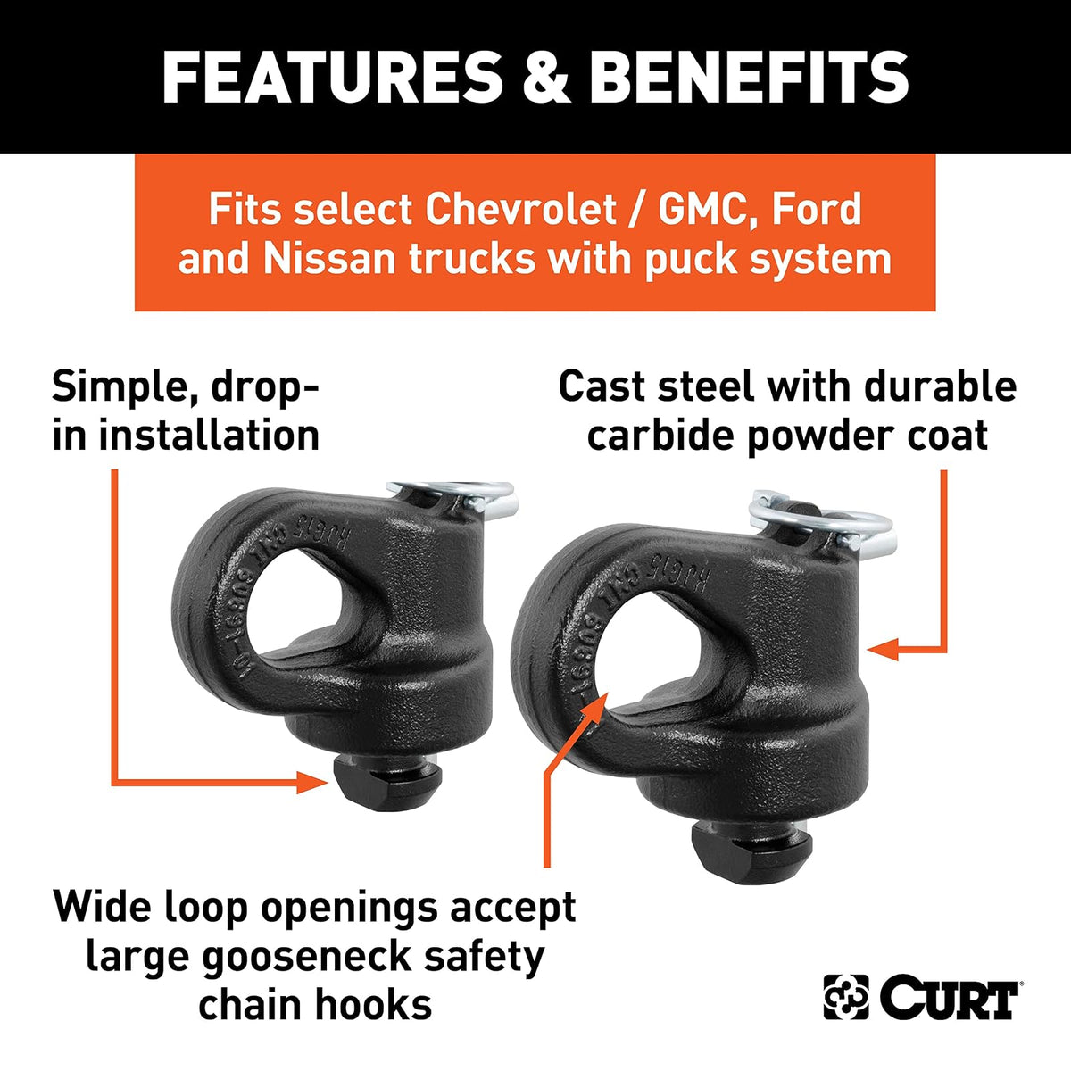 CURT Anclajes de Cadena Gooseneck OEM 30K 60691 para Silverado/Sierra/F-250/F-350 Titan XD Negro