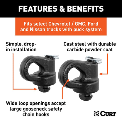 CURT Anclajes de Cadena Gooseneck OEM 30K 60691 para Silverado/Sierra/F-250/F-350 Titan XD Negro