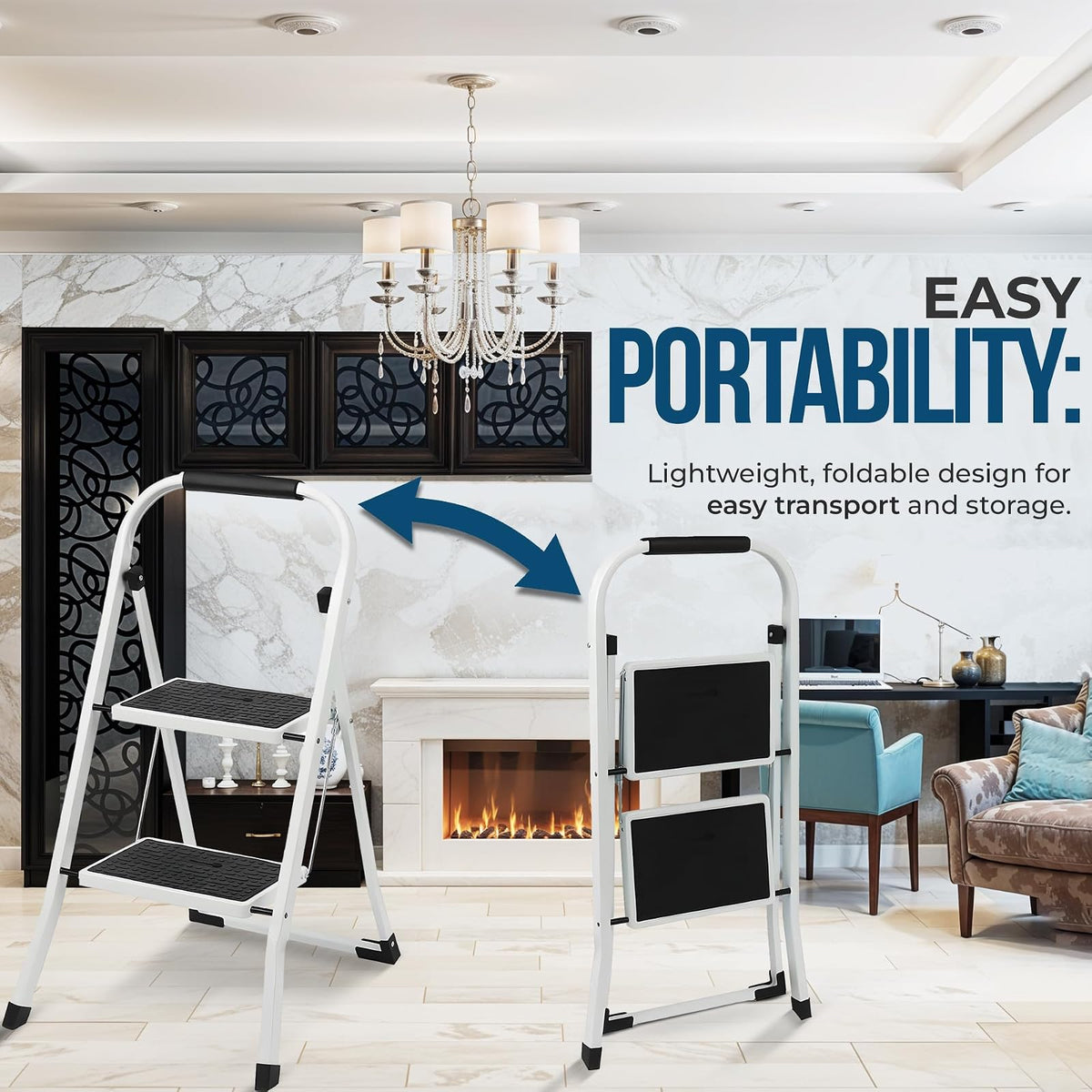 SIMPLI-MAGIC Escalera de escalón, Taburete ergonómico Plegable con Pedal Ancho Antideslizante, Multiuso para el hogar, Cocina y Oficina (Capacidad de 300 Libras)
