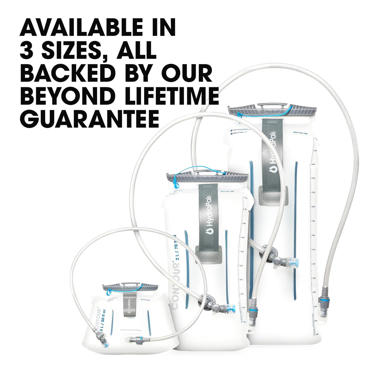 HydraPak Contour (1.5L, 2L, or 3L Hydration Reservoir) - Low-Profile Water Bladder, Fits Most Hydration Packs – High-Flow Bite Valve, Leak Proof, Fully Reversible